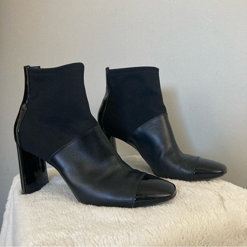 Casadei ankle boots black pull on stretch knit & leather luxury size 39.5, 8.5